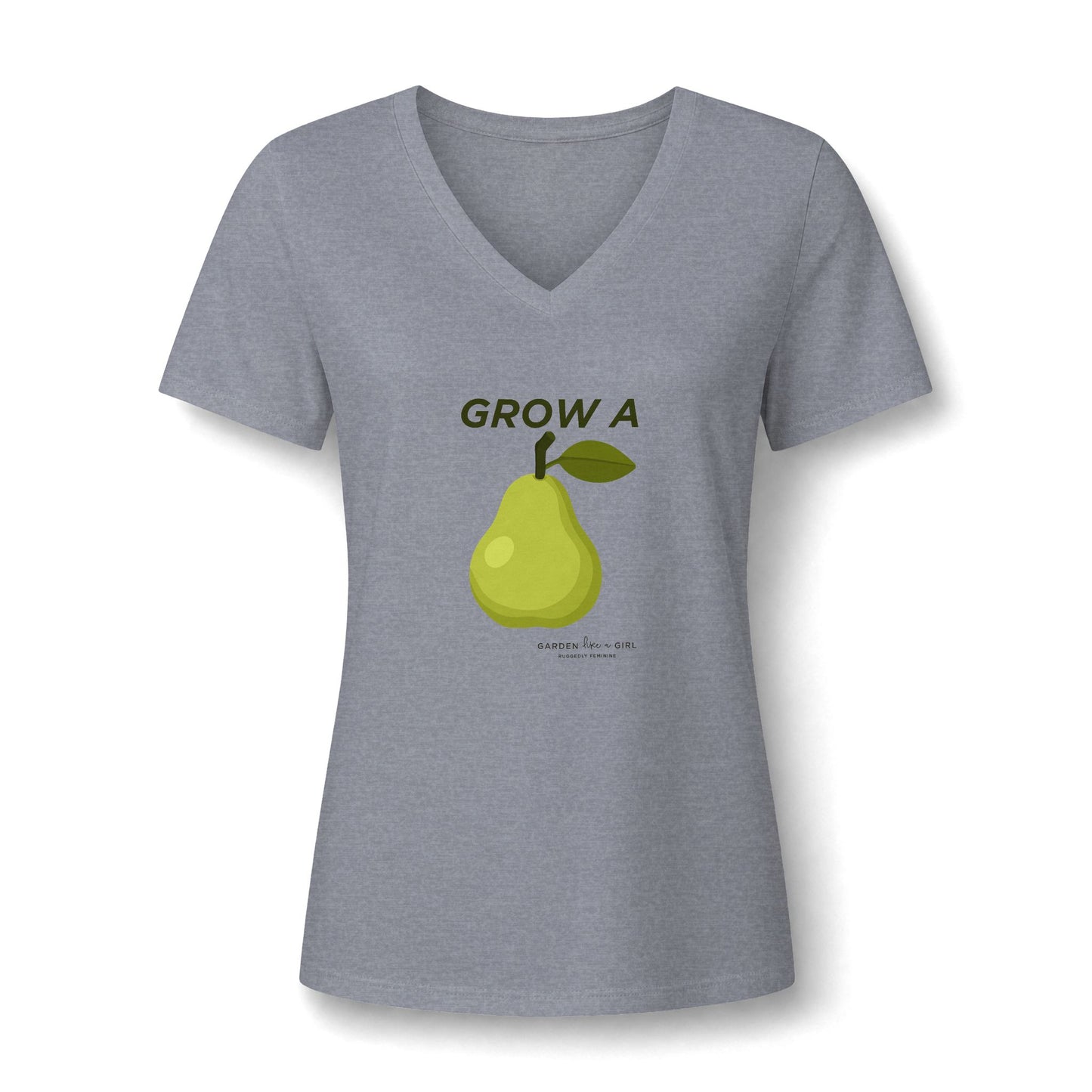 Grow A Pear V-Neck Tee — Cute Fruit Graphic Women's Shirt