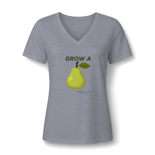 Grow A Pear V-Neck Tee — Cute Fruit Graphic Women's Shirt