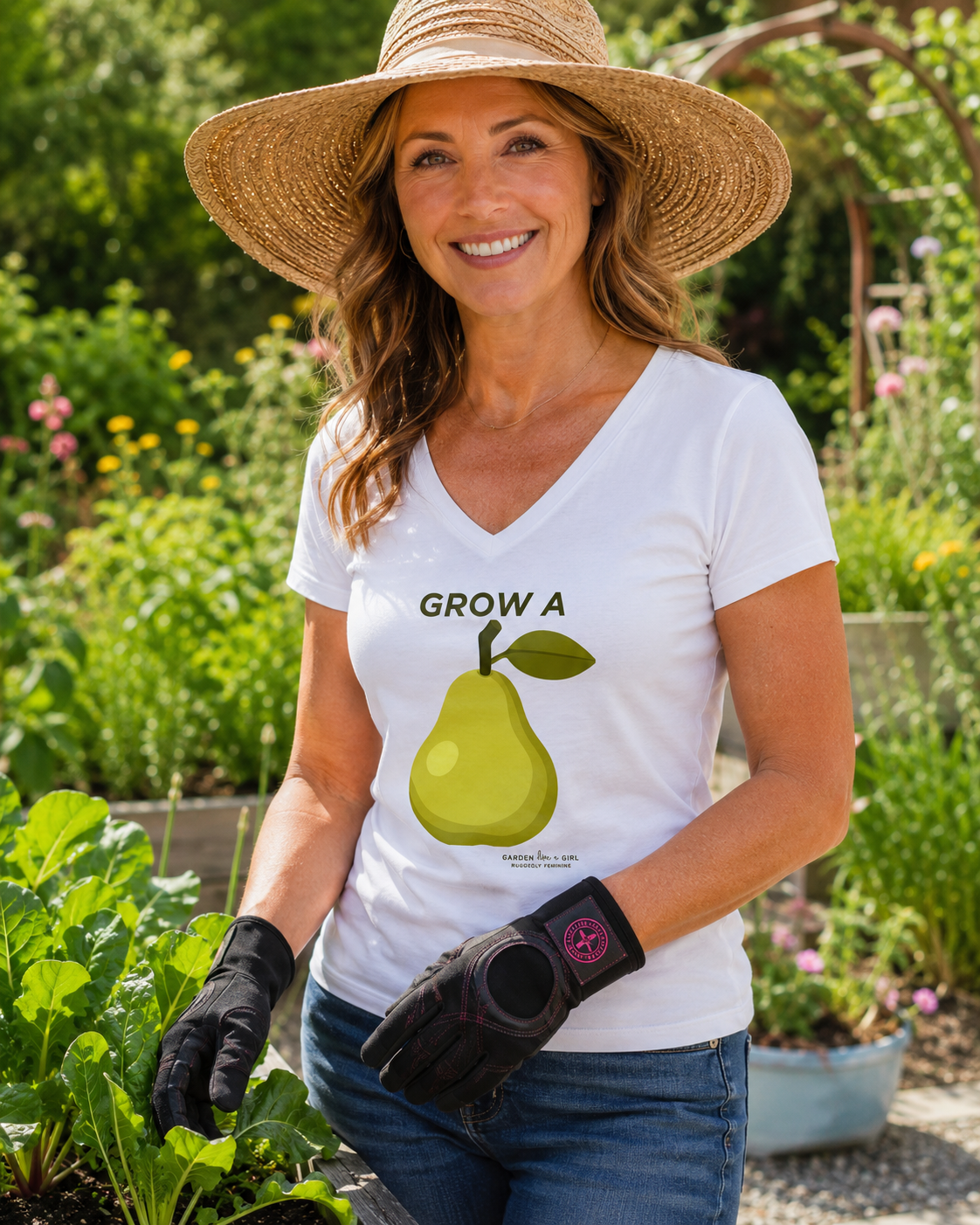 Grow A Pear V-Neck Tee — Cute Fruit Graphic Women's Shirt