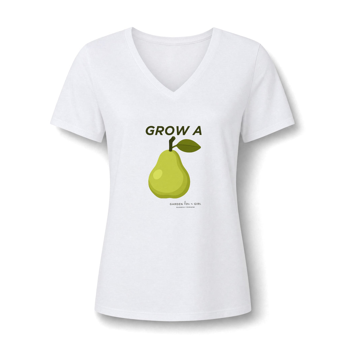 Grow A Pear V-Neck Tee — Cute Fruit Graphic Women's Shirt