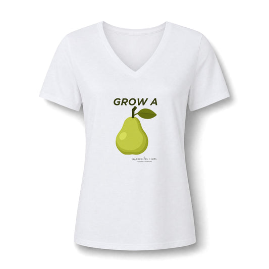 Grow A Pear V-Neck Tee — Cute Fruit Graphic Women's Shirt