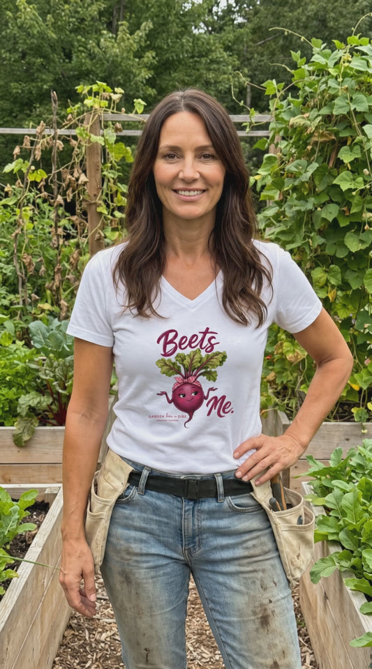 Beets Me V-Neck Tee — Funny Female Gardeners Shirt